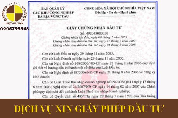 DỊCH VỤ XIN GIẤY PHÉP ĐẦU TƯ
